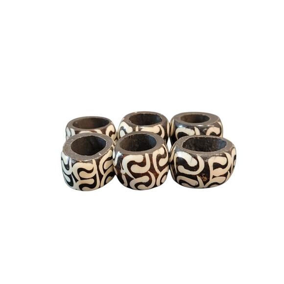 African Bone Napkin Ring Tribal Design Boho Brown Cream Heavy Set of 60 - Picture 5 of 7